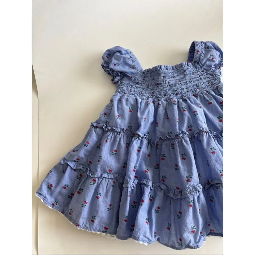 Janie and Jack The Abigail Cherry Smocked Baby Dress Size 3-6 Months